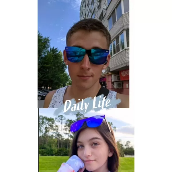 FEISEDY Mirrored Rimless Sunglasses One Piece Lens Reflective Sunglasses for Women Men B2647Blue