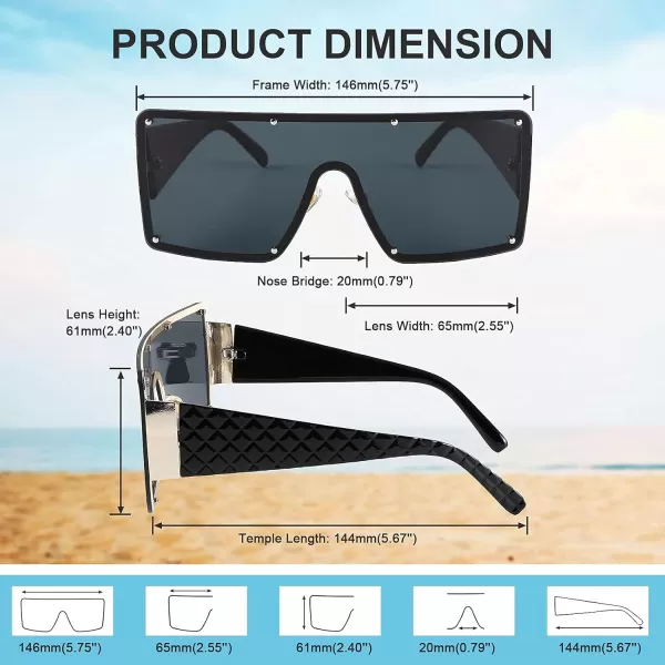 FEISEDY Oversized Square Sunglasses for Women Men Flat Top Shield Sunglasses One Piece Frameless Shades B2767Black
