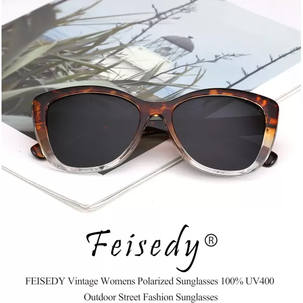 FEISEDY Polarized Vintage Sunglasses American Womens Square Jackie O Cat Eye Sunglasses B2451Leopard Clear