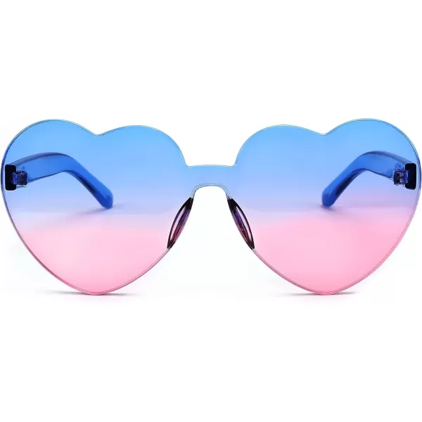 FEISEDY Thick Heart Sunglasses Rimless Heart Shaped Sun Glasses Women Fashion Love Glasses B2419BluePink