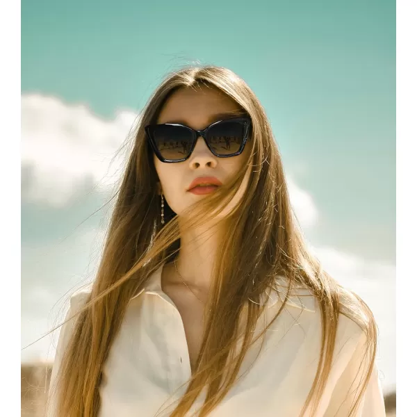 FEISEDY Trendy Polarized Women Sunglasses Retro Womens Square Cat Eye Sun Glasses B4134Black