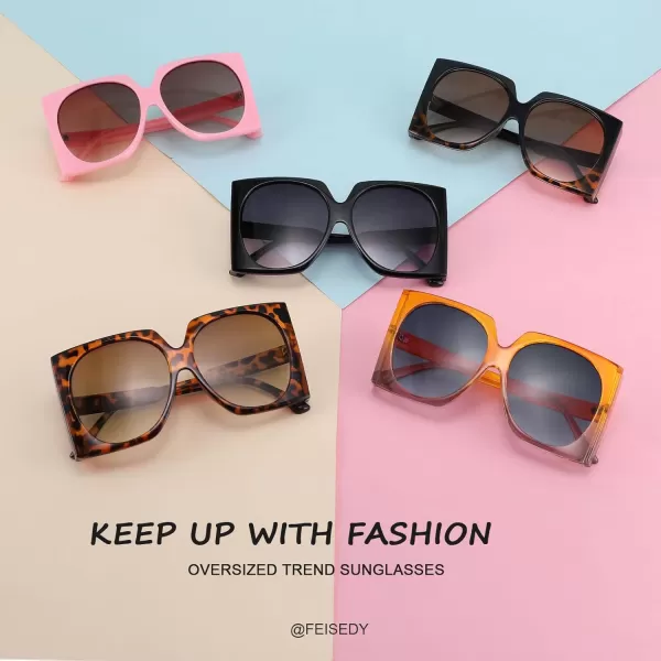 FEISEDY Vintage Big Square Sunglasses Women Fashion Large Shapes 100 UV400 Protection B2749Pink Frame  Gradual Tea Lens