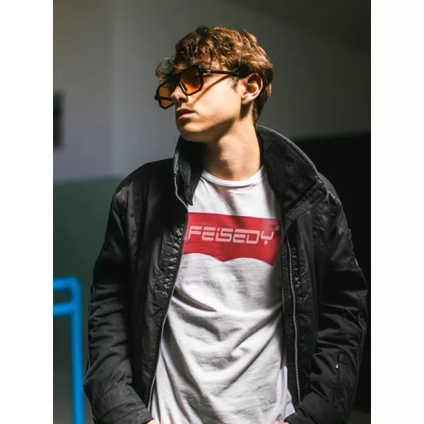 FEISEDY Vintage Square 70s Flat Aviator Sunglasses Women Men Classic Retro Stylish Frame UV400 Sunglasses B2622007 Black Frame  Orange Lens
