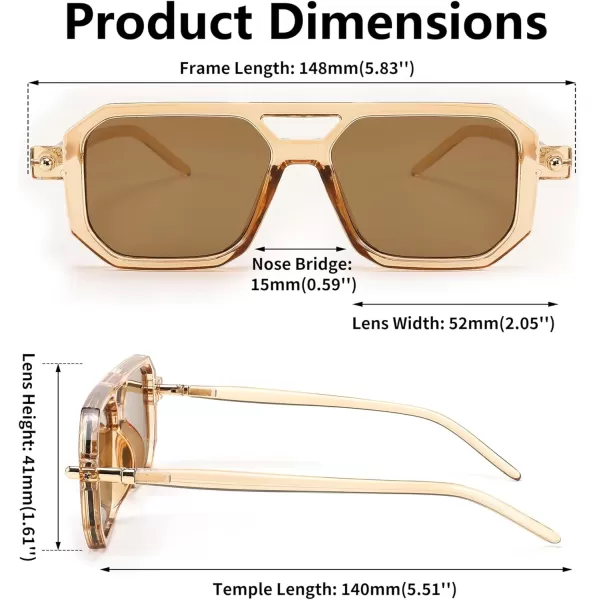 FEISEDY Vintage Square 70s Flat Aviator Sunglasses Women Men Classic Retro Stylish Frame UV400 Sunglasses B2622008 Brown Transparent Frame  Brown Lens