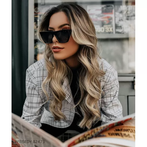 FEISEDY Vintage Square Cat Eye Sunglasses Women Trendy Cateye Sunglasses B2473Black