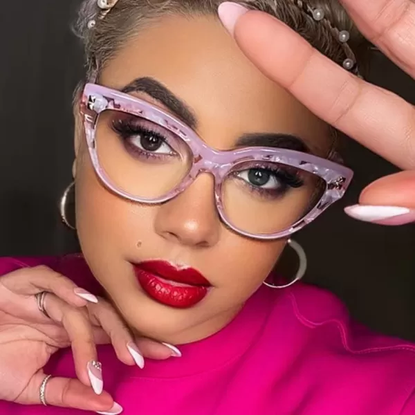 FEISEDY Women Oversized Blue Light Blocking Computer Glasses Fake Nerd Cat Eye Glasses Frame Anti Eyestrain B2323Pink Floral Frame