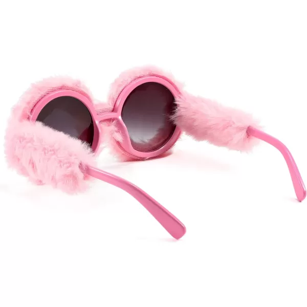 FEISEDY Women Plush Fuzzy Round Sunglasses Punk Soft Velvet Shades Ladies Handmade Party Cosplay Eyewear B2889Pink