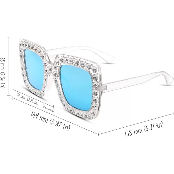 FEISEDY Women Sparkling Crystal Sunglasses Oversized Square Thick Frame B2283Mirrored Blue