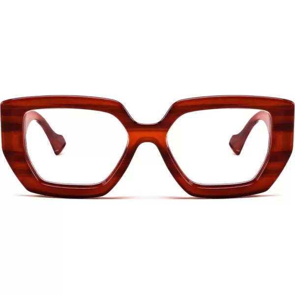 FEISEDY Blue Light Glasses for Women Oversized Square Thick Frame Computer Eyeglass Anti Eyestrain B4129Red