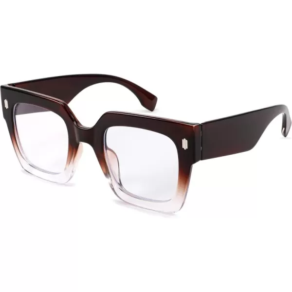 FEISEDY Oversized Square Blue Light Blocking Glasses Vintage Womens Luxury Big Fashion Eyewear B9100Brown Transparent 001