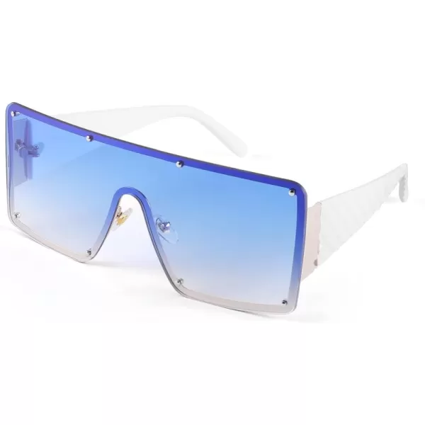 FEISEDY Oversized Square Sunglasses for Women Men Flat Top Shield Sunglasses One Piece Frameless Shades B2767Gradient Blue