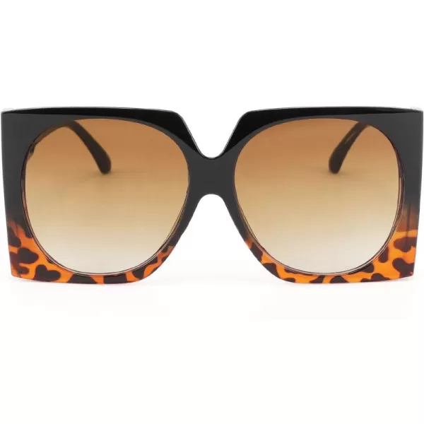 FEISEDY Vintage Big Square Sunglasses Women Fashion Large Shapes 100 UV400 Protection B2749Blackleopard Frame  Gradual Tea Lens