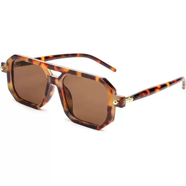 FEISEDY Vintage Square 70s Flat Aviator Sunglasses Women Men Classic Retro Stylish Frame UV400 Sunglasses B2622003 Leopard Frame  Tea Lens