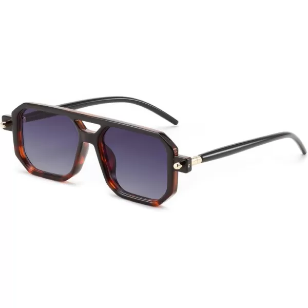 FEISEDY Vintage Square 70s Flat Aviator Sunglasses Women Men Classic Retro Stylish Frame UV400 Sunglasses B2622016 Black  Leopard Frame  Gradient Blue Lens