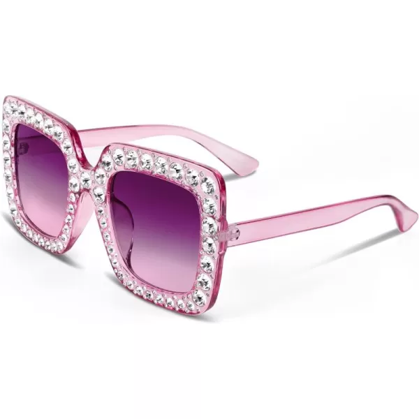 FEISEDY Women Sparkling Crystal Sunglasses Oversized Square Thick Frame B2283Gradient Purple  Pink