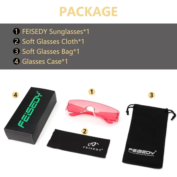 FEISEDY Futuristic Visor Punk Sunglasses Rimless One Piece Goggles Miorred Shades Women Men B2927Gradient Pink Mirrored