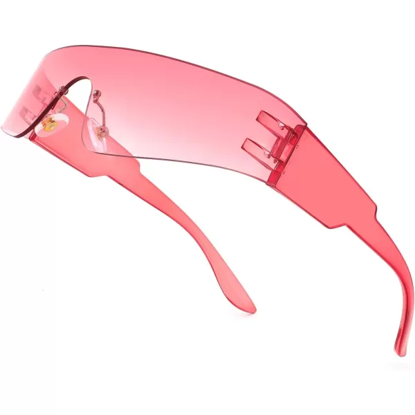 FEISEDY Futuristic Visor Punk Sunglasses Rimless One Piece Goggles Miorred Shades Women Men B2927Gradient Pink Mirrored