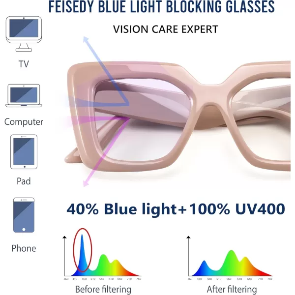 FEISEDY Oversized Square Blue Light Blocking Glasses for Women Men Fashion Computer Glasses Reduce Eye Strain B0111Khaki