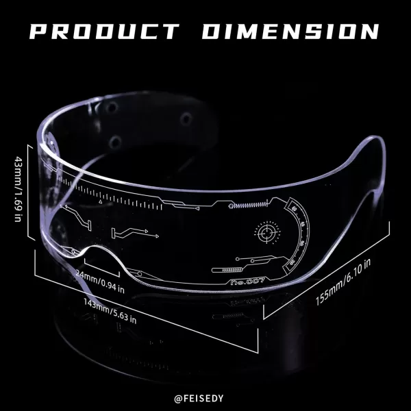 FEISEDY Punk LED Light Up Visor Glasses Cool Futuristic Style Party LED Neon Glasses Cosplay Halloween Shield B2787Unilateral Control of Discoloration