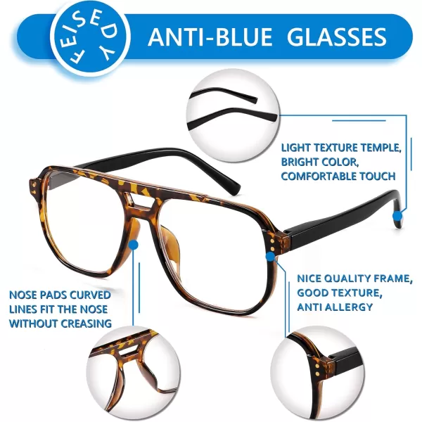 FEISEDY Retro Aviator Reading Glasses Women Men Blue Light Blocking Reader Plastic Lightweight Frame B0071Leopard Frame