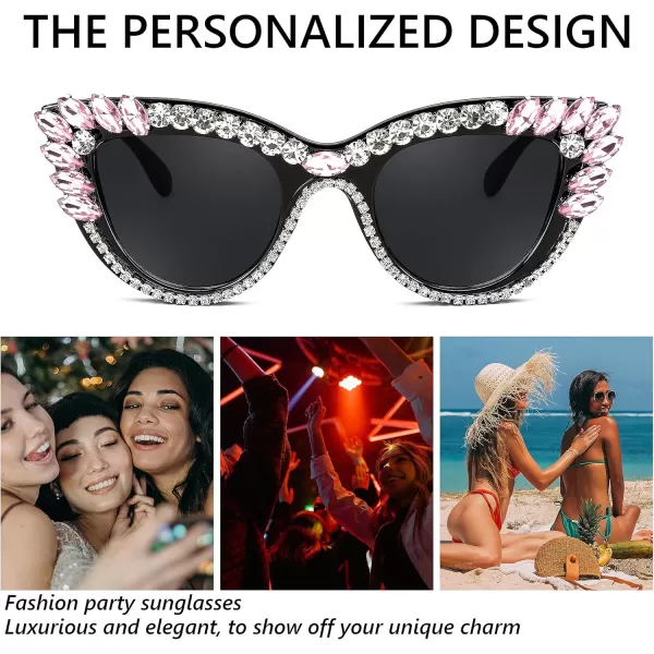 FEISEDY Retro Cat Eye Women Sunglasses Crystal Rhinestone Sparkling Bejewelled Vintage Sunnies B4075Pink