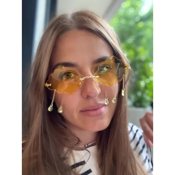 FEISEDY Retro Dripping Cloud Shaped Tassel Sunglasses Rimless Women Funny Party Disco Eyewear B2834Yellow