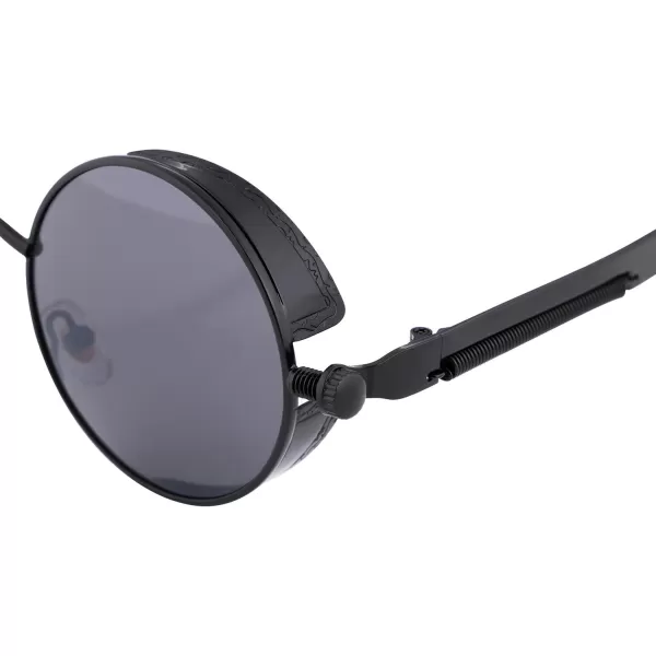 FEISEDY Retro Gothic Steampunk Sunglasses Round Metal Frame Punk Circle Inspired Shade Men B1857BlackGrey
