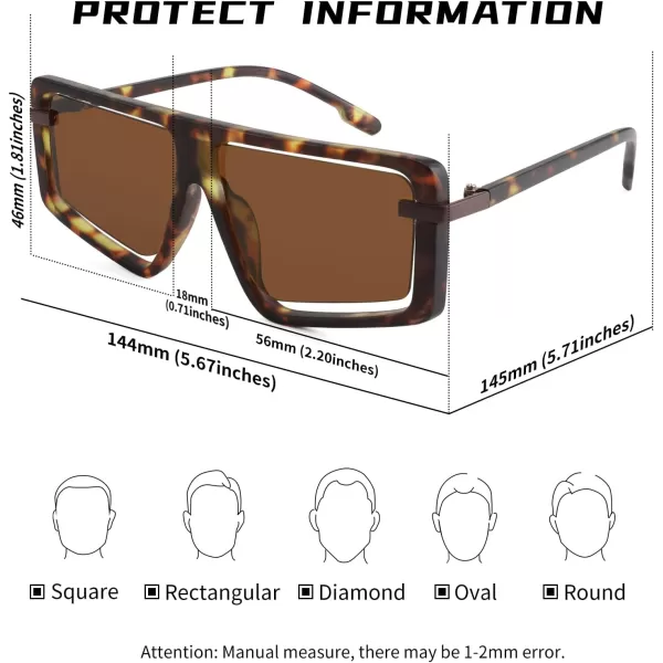 FEISEDY Retro Square Sunglasses Women Men Fashion Tinted Lens UV400 Protection Shades B2865003 Leopard FrameTea Lens