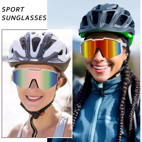 FEISEDY Sports Sunglasses for Men Women Cycling Fishing Mountain Bike Outdoor Glasses or Youth Teens B9128Transparent Frame  Mirror Pink