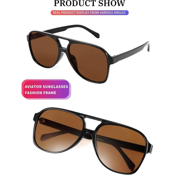 FEISEDY Vintage Retro 70s Plastic Aviator Sunglasses Women Men Classic Large Squared Frame B2751Polarized Black Frame Brown Lens