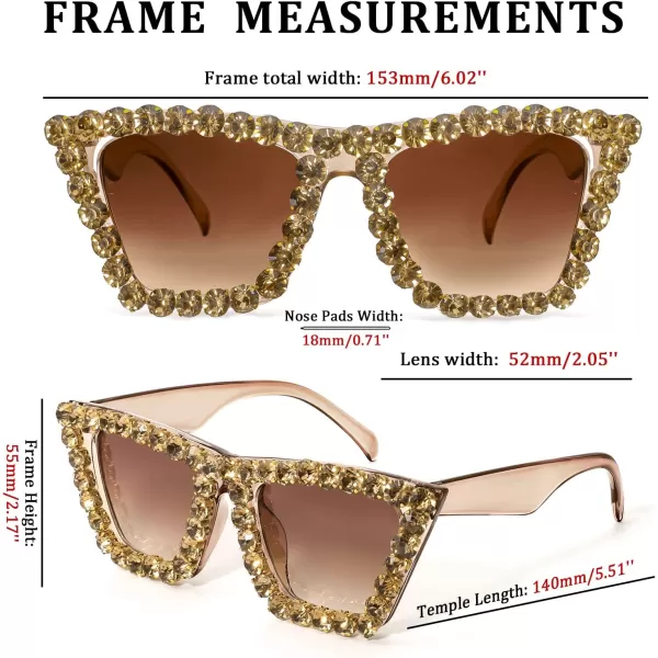 FEISEDY Women Crystal Square Cat Eye Sunglasses Sparkling Trendy Retro Cateye Sunglasses B2898Champagne