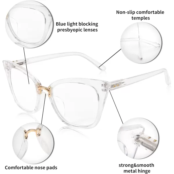 FEISEDY Women Oversized Cat Eye Reading Glasses Fashion Frame Readers B4072Clear