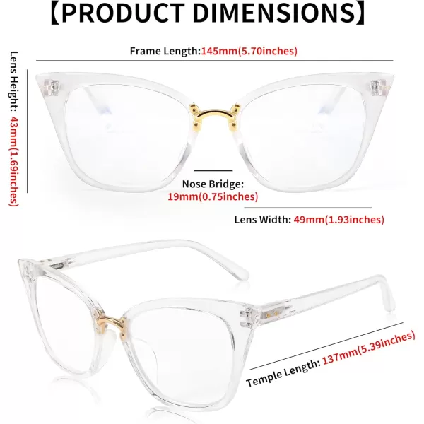 FEISEDY Women Oversized Cat Eye Reading Glasses Fashion Frame Readers B4072Clear