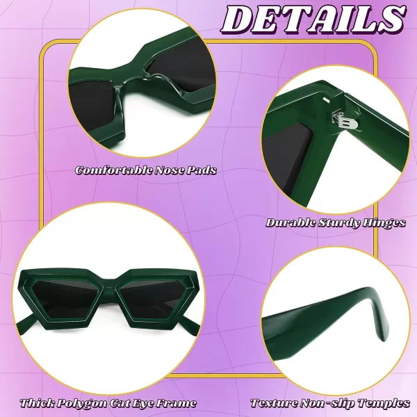 FEISEDY Women Sunglasses Cateye Square Vintage Glasses for Men Thick Frame Polygon Sunnies B4079Green