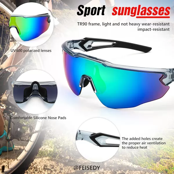 FEISEDY Youth Sport Polarized Sunglasses for 816 Cycling Running Driving Baseball Goggles Glasses B0011001transparent GreyGreen Mirror