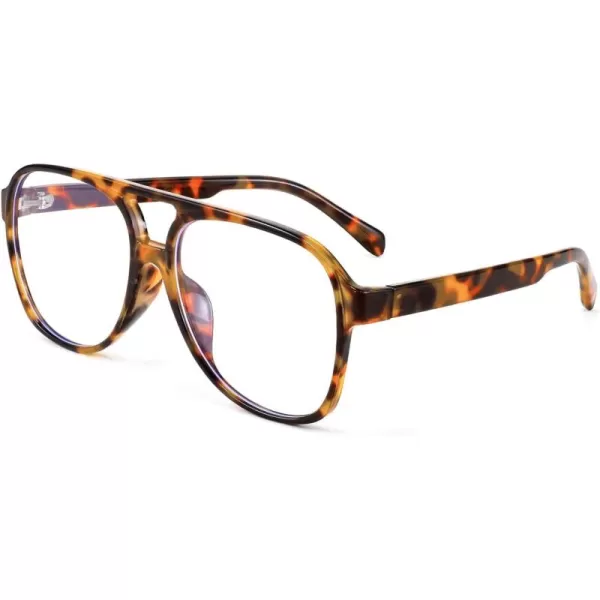 FEISEDY 70s Aviator Glasses Frame Blue Light Blocking Glasses Oversized Square Computer Glasses Women Men B2888Leopard Frame