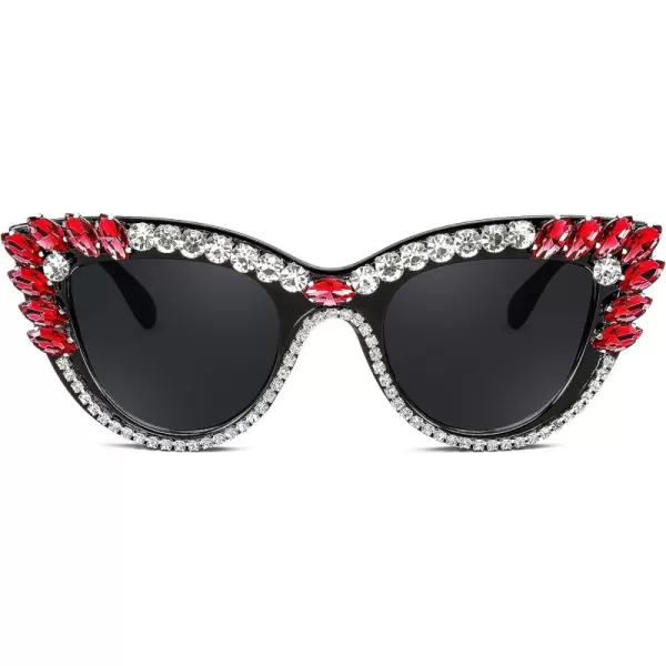 FEISEDY Retro Cat Eye Women Sunglasses Crystal Rhinestone Sparkling Bejewelled Vintage Sunnies B4075Red