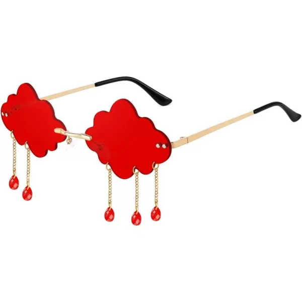 FEISEDY Retro Dripping Cloud Shaped Tassel Sunglasses Rimless Women Funny Party Disco Eyewear B2834Red