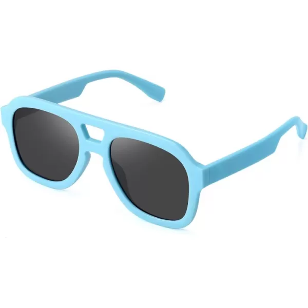 FEISEDY Vintage Aviator Sunglasses Double Bridge Women Men Large Square Thick Frame Trendy Eyewear UV400 B2846Blue Frame  Gray Lens