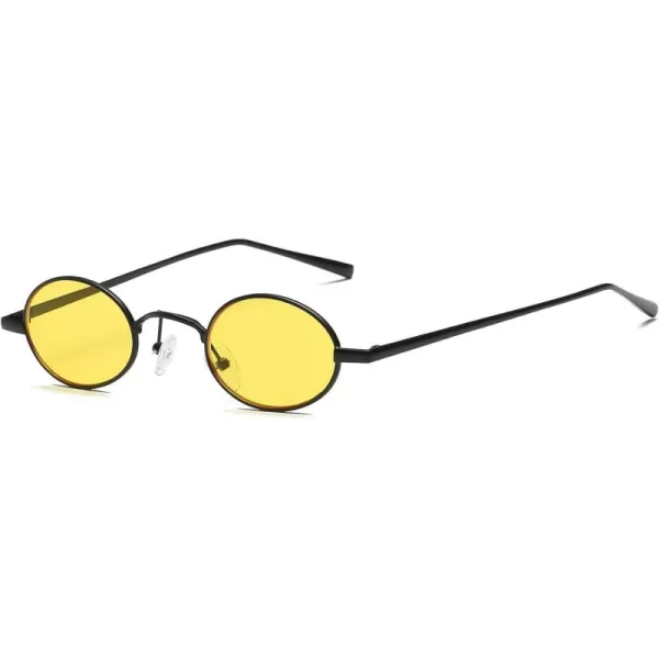 FEISEDY Vintage Small Round Sunglasses Retro Oval Slender Metal Frame Candy Colors B2422BlackYellow