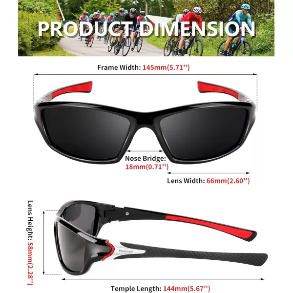 FEISEDY Classic Men Polarized Sports Sunglasses Night Driving Yellow Lenses Cycling Fishing Driving Glasses B2674Black Red FrameGrey Lens