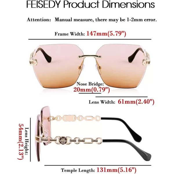FEISEDY Classic Rimless Sunglasses Women Metal Frame Diamond Cutting Lens Sun Glasses B2567005 Gradient Orange