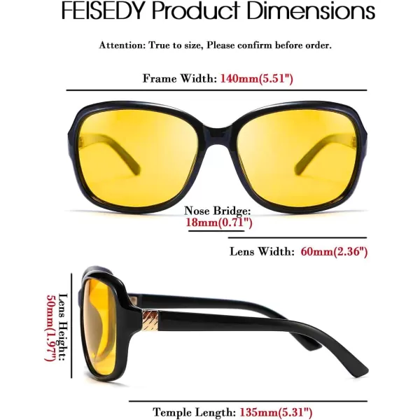 FEISEDY Classic Womens Night Glasses Driving Anti Glare Wrap Around Yellow Sunglasses B2548Black