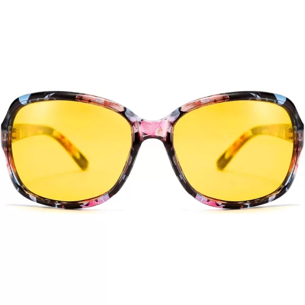 FEISEDY Classic Womens Night Glasses Driving Anti Glare Wrap Around Yellow Sunglasses B2548Floral