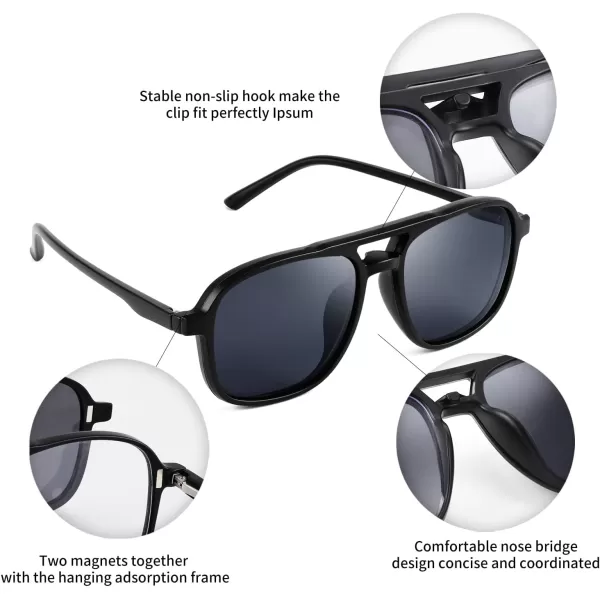 FEISEDY Magnetic Clip on Sunglasses TR90 Frame TAC 5pcs Replacement Lens Set Sunglasses for Men Women B2884Aviator Frame With 5 Lenses