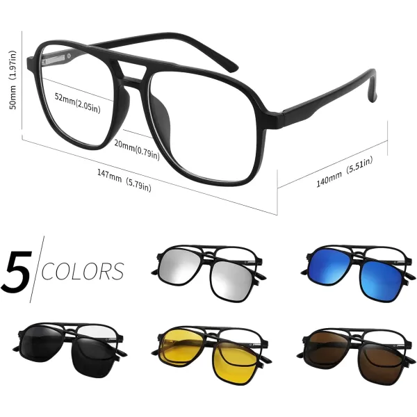 FEISEDY Magnetic Clip on Sunglasses TR90 Frame TAC 5pcs Replacement Lens Set Sunglasses for Men Women B2884Aviator Frame With 5 Lenses