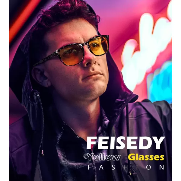 FEISEDY Night Vision Driving Glasses Yellow Lens Reduce Glare Safety Driving Sunglasses B0089Leopard Frame