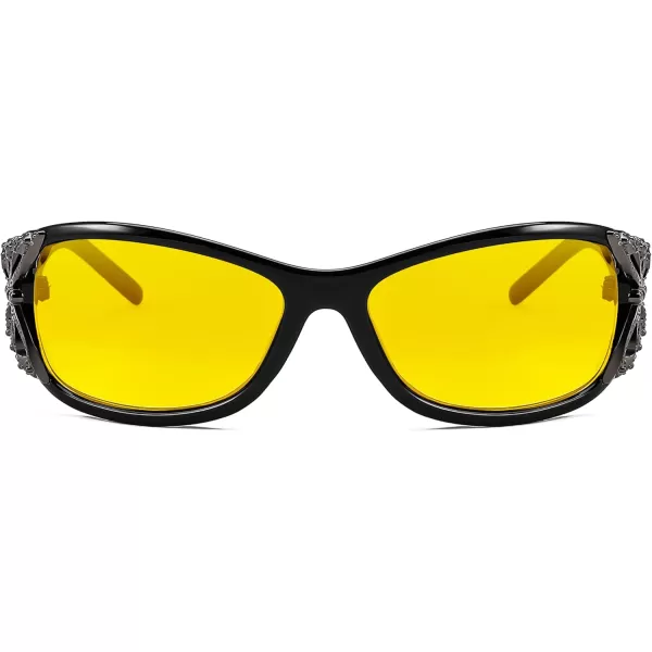 FEISEDY Polarized Night Vision Glasses for Women Yellow Lens Anti Glare Safety Driving UV Protection B0103Black