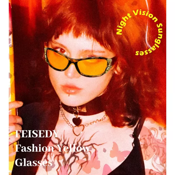 FEISEDY Polarized Night Vision Glasses for Women Yellow Lens Anti Glare Safety Driving UV Protection B0103Leopard