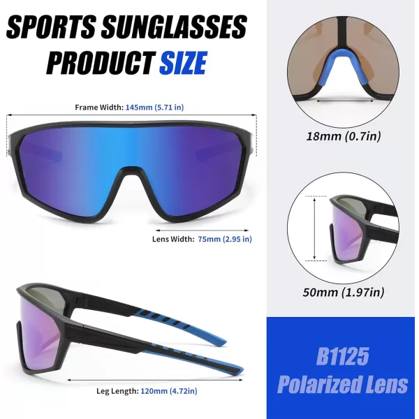 FEISEDY Polarized Sports Sunglasses for Men Women Cycling Running Fishing Tac Glasses UV400 Protection B1125Black Frame  Blue Mirror Lens